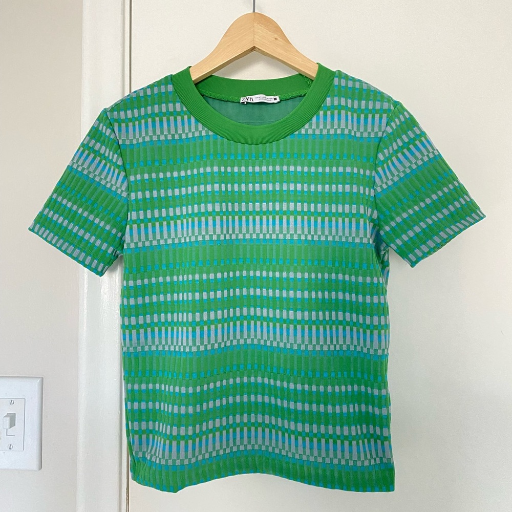 ZARA Green striped pattern shirt